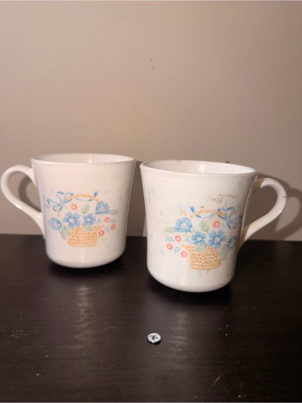CorningWare Vintage Floral Basket White Ceramic Mugs - Set of 2